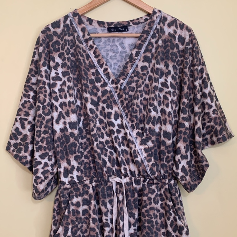 Ella Blue Leopard Relaxed Fit Loungewear Comfy Kimono One Piece Romper Shorts S - Picture 4 of 17